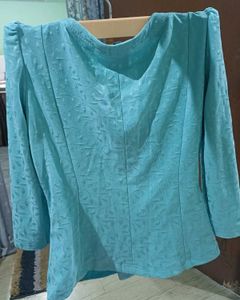 Vintage Aqua Leaf Print Blouse
