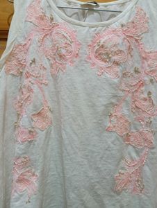 White Colour Top With Embroidery