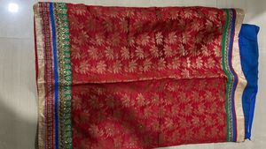 Red & Blue Gold Floral Pattern Sari