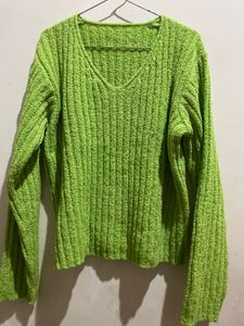 Green Knit V-Neck Sweater