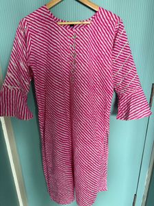 Pink Lehariya Kurti For Women