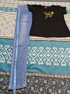 Black T-Shirt 13-14y And Skinny Jeans 12y