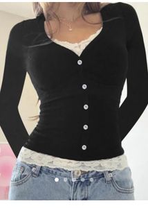 Black Lace Trim Cardigan