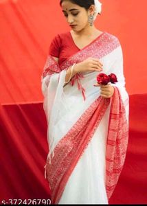 Begumpuri Khadi Cotton Red ♥️ White 🤍 Saree