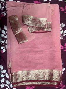 Dusty Rose Sari with Gold Embellishments