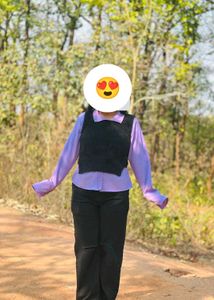 Purple Shirt With Black Sweater Set For Women