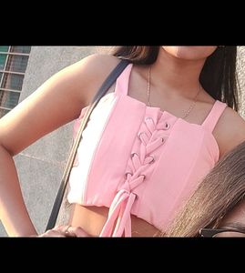 Pink Lace-Up Corset Top