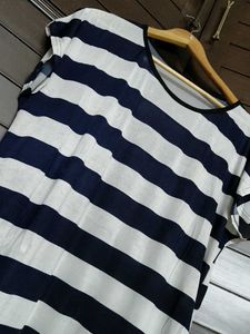 Women Blue Nylon White Striped Top