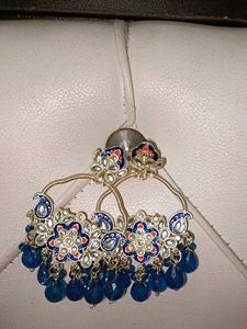 Blue Beaded Hoop Earrings