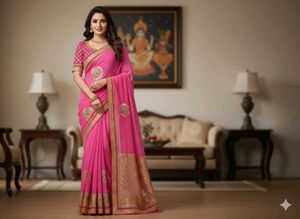 Elegant Pink Embroidered Saree without blouse
