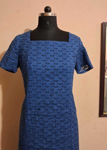 Vintage Blue Square Neck Dress