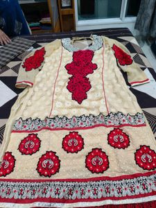 Beige And Red Kurti