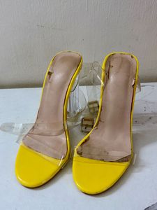Yellow Heels with Clear Block Heel