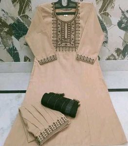 Beige Embroidered Kurta Set