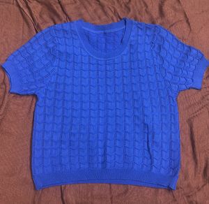 Blue Knit Short Sleeve Top