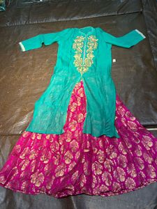 Elegant Turquoise & Pink Indian Dress