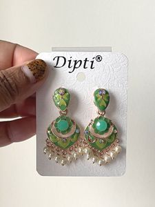 Green Pearl Drops Traditional Earrings
