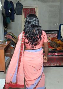 New Peach &amp; Lavender Saree With Lycra Blouse