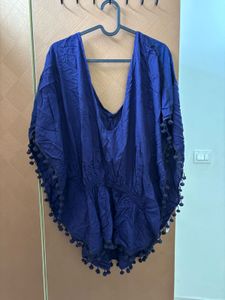 Blue Pom-Pom Kaftan Top