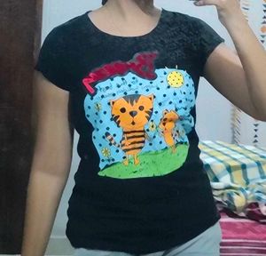 Womens Graphic Print T-Shirt with Lace Back