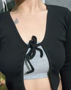 Cute Black Tie-Front Cardigan