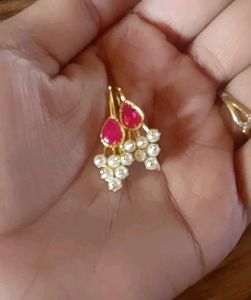 Ruby and Pearl Drop Earrings