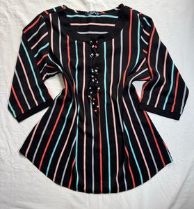 Striped Lace-Up Top