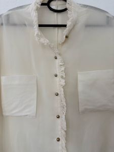 White Ruffle Detail Shirt