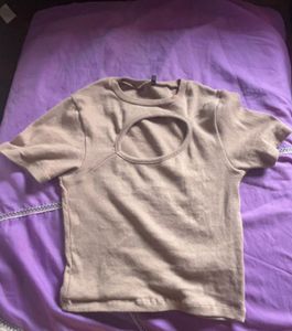 Beige Cutout T-Shirt