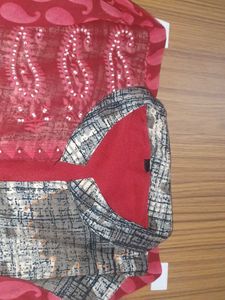 Elegant Red &amp; Grey Kurta with full flair