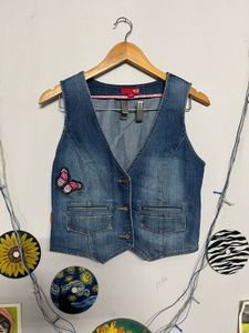 Vintage Denim Vest with Butterfly Patch💗