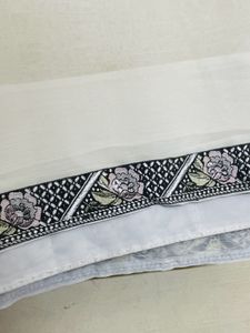 Elegant White Saree with Black Border