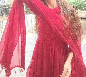 Elegant Red Anarkali Kurta Set