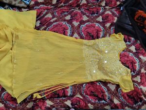 Yellow Embroidered naira cut Kurta Set with pllazo