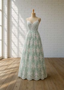 Elegant Lace Green Gown