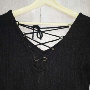 Sparkly Black Lace-Up Top