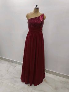 Burgundy One-Shoulder Gown
