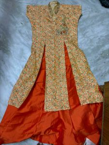 Orange Embroidered lehenga set skirt and top