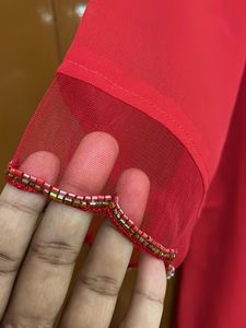 Red Embellished Kurta With Plain Duppatta