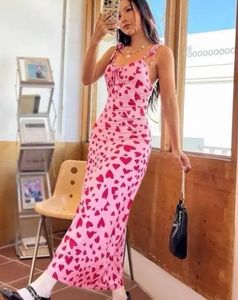 Pink Heart Print Midi Dress