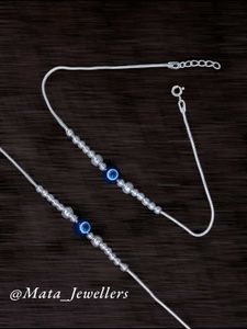 Evil Eye Beaded 92.5 Sterling Silver Chain Anklet