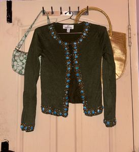 ⋆˚✿˖° y2k beaded olive cardigan ⋆˚✿˖°