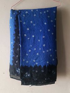 Blue bhandhani printed  cotton saree