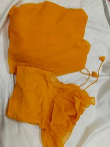 Haldi Colour Saree With Iconic Blouse