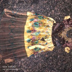 Floral Print  with pattu and stone work