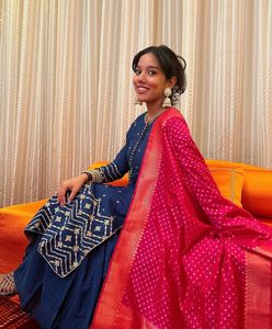 Royal Blue Garara Set With Hot Pink Dupatta