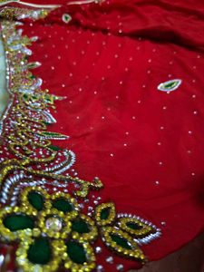 Red ♥️ Beautiful 😻 Daimond Work Saree With Blouse