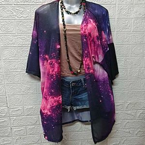 Galaxy Print Lightweight Beach Wear Cardigan