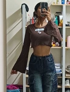 Flare Sleeves Ribbed Crop Top