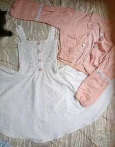 Peach Cardigan &amp; White Dress
